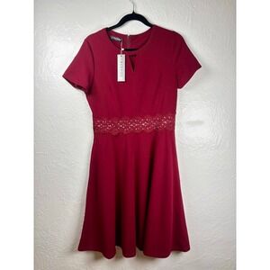 NWT OWIN Burgundy Fit and Flare Skater Dress Lace Sz M Romantic Cocktail Holiday